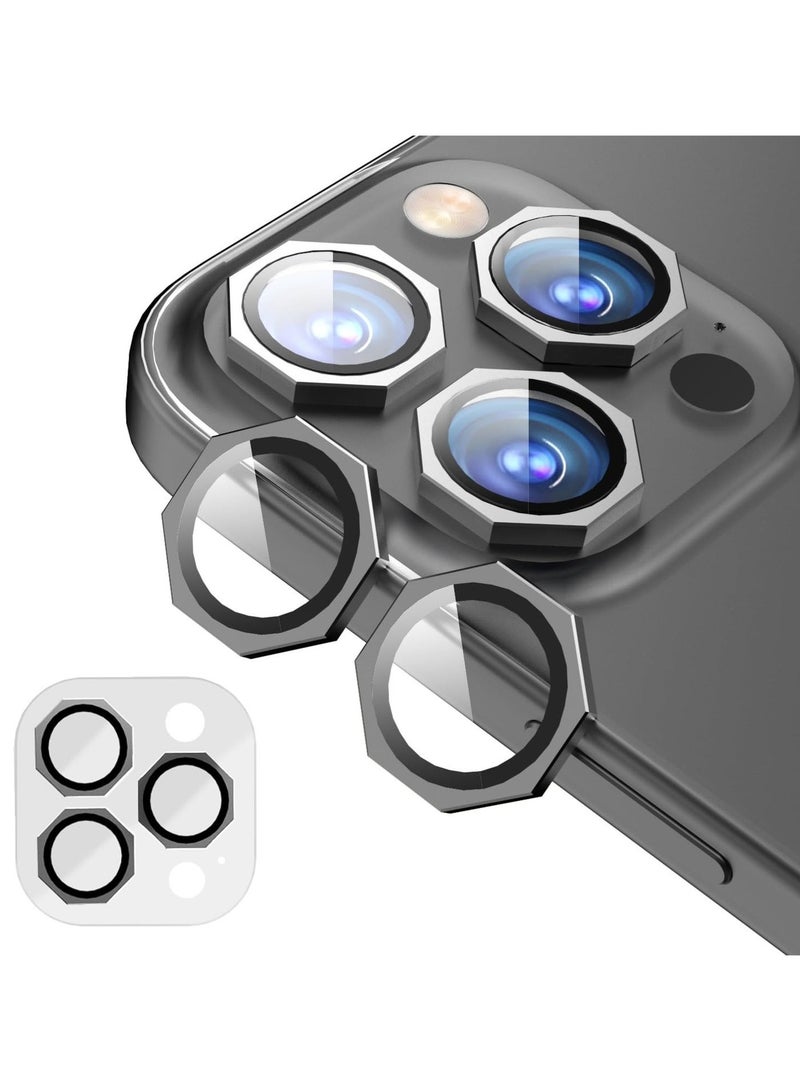 Octagon Hexa Lens Protector Compatible With iPhone 15 Pro & iPhone 15 Pro Max – 9H Tempered Glass Camera Cover with Metal Ring, Scratch-Resistant, Camera Lens Protection - Black